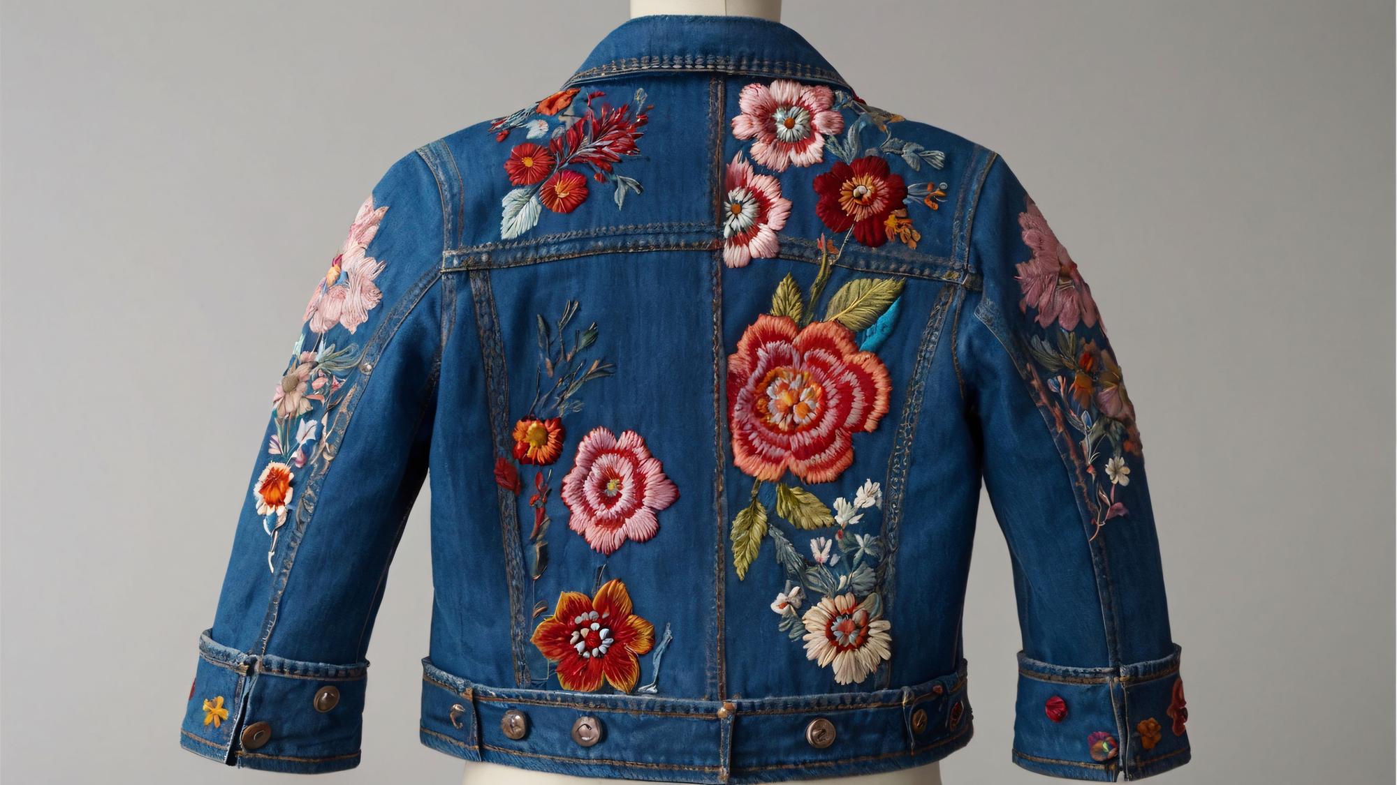 same jacket after custom floral embroidery